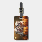 Bulldog Puppy Herfst Delight Pompoen Bagagelabel (Voorkant verticaal)