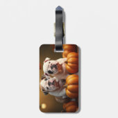 Bulldog Puppy Herfst Delight Pompoen Bagagelabel (Achterkant verticaal)