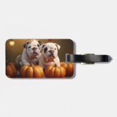 Bulldog Puppy Herfst Delight Pompoen Bagagelabel (Achterkant horizontaal)