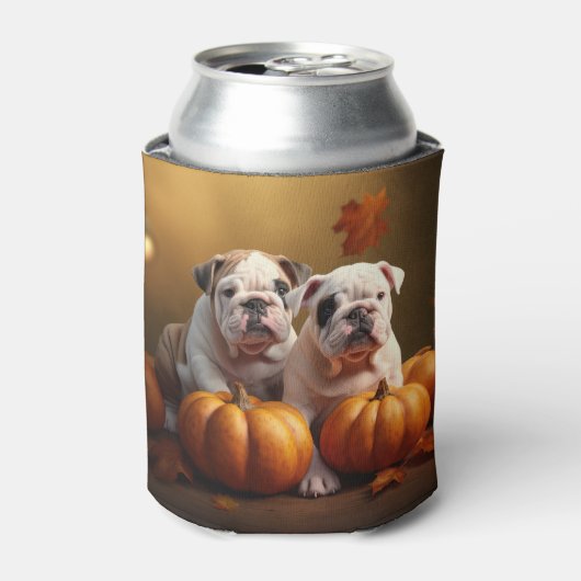 Bulldog Puppy Herfst Delight Pompoen Blikjeskoeler (Blikje Voorkant)