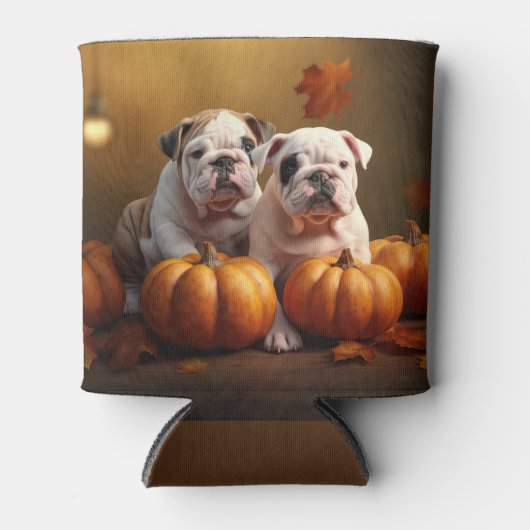 Bulldog Puppy Herfst Delight Pompoen Blikjeskoeler (Voorkant)