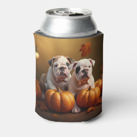 Bulldog Puppy Herfst Delight Pompoen Blikjeskoeler (Blikje Achterkant)