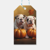 Bulldog Puppy Herfst Delight Pompoen Cadeaulabel (Voorkant)