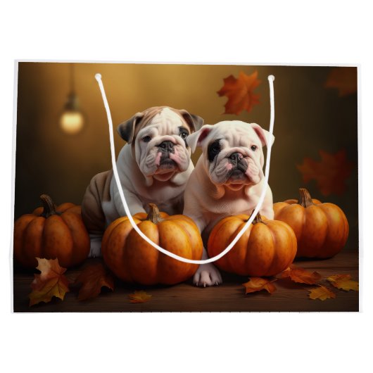 Bulldog Puppy Herfst Delight Pompoen Groot Cadeauzakje (Achterkant)