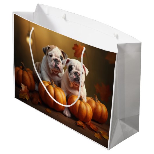 Bulldog Puppy Herfst Delight Pompoen Groot Cadeauzakje (Achterkant Gekanteld)