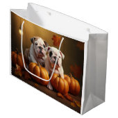 Bulldog Puppy Herfst Delight Pompoen Groot Cadeauzakje (Voorkant Gekanteld)