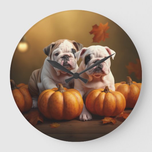 Bulldog Puppy Herfst Delight Pompoen Grote Klok (Voorkant)