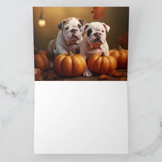 Bulldog Puppy Herfst Delight Pompoen Kaart (Binnen)