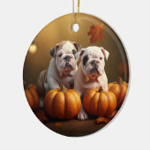 Bulldog Puppy Herfst Delight Pompoen Keramisch Ornament (Links)
