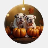 Bulldog Puppy Herfst Delight Pompoen Keramisch Ornament (Achterkant)