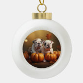 Bulldog Puppy Herfst Delight Pompoen Keramische Bal Ornament (Voorkant)