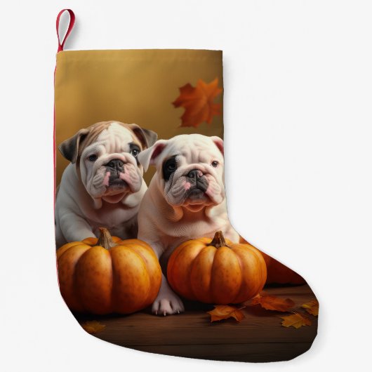 Bulldog Puppy Herfst Delight Pompoen Kleine Kerstsok (Voorkant)