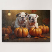 Bulldog Puppy Herfst Delight Pompoen Legpuzzel (Horizontaal)