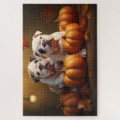 Bulldog Puppy Herfst Delight Pompoen Legpuzzel (Verticaal)
