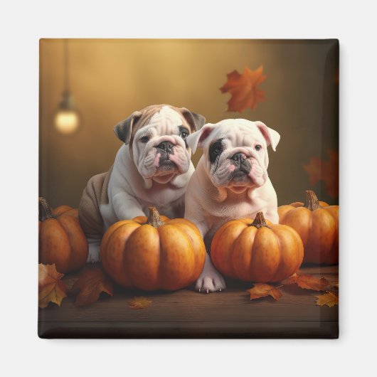 Bulldog Puppy Herfst Delight Pompoen Magneet (Voorkant)