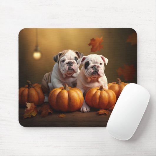 Bulldog Puppy Herfst Delight Pompoen Muismat (Met muis)