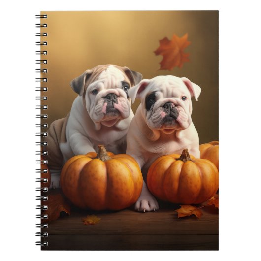 Bulldog Puppy Herfst Delight Pompoen Notitieboek (Voorkant)