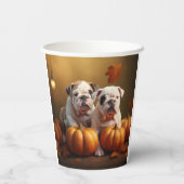 Bulldog Puppy Herfst Delight Pompoen Papieren Bekers (Achterkant)