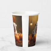 Bulldog Puppy Herfst Delight Pompoen Papieren Bekers (Links)
