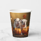 Bulldog Puppy Herfst Delight Pompoen Papieren Bekers (Voorkant)