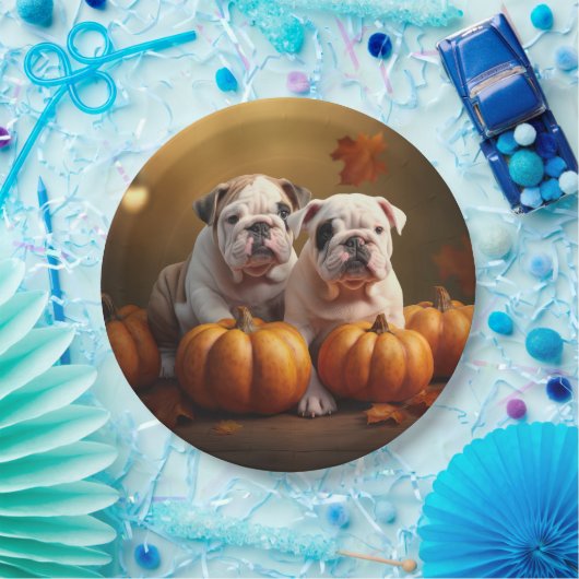 Bulldog Puppy Herfst Delight Pompoen Papieren Bordje (Feest)