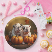 Bulldog Puppy Herfst Delight Pompoen Papieren Bordje (Feest)