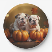 Bulldog Puppy Herfst Delight Pompoen Papieren Bordje (Voorkant)