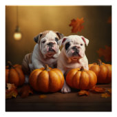 Bulldog Puppy Herfst Delight Pompoen Perfect Poster (Voorkant)