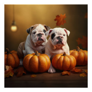 Bulldog Puppy Herfst Delight Pompoen Perfect Poster