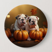 Bulldog Puppy Herfst Delight Pompoen Ronde Button 4,0 Cm (Voorkant)