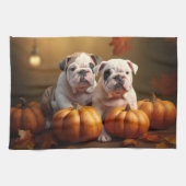 Bulldog Puppy Herfst Delight Pompoen Theedoek (Horizontaal)