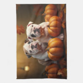 Bulldog Puppy Herfst Delight Pompoen Theedoek (Verticaal)