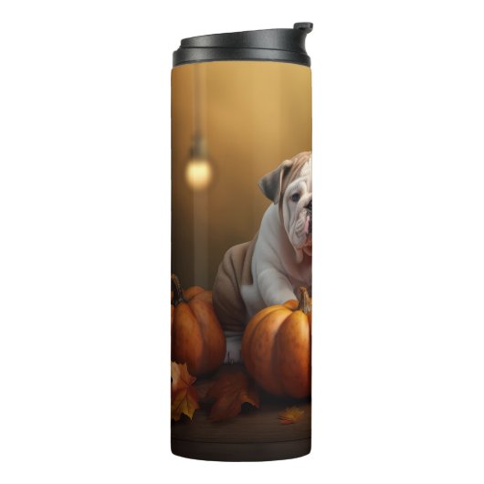 Bulldog Puppy Herfst Delight Pompoen Thermosbeker (Gedraaid links)