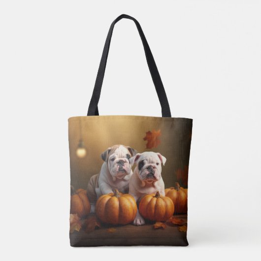 Bulldog Puppy Herfst Delight Pompoen Tote Bag (Achterkant)