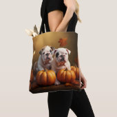 Bulldog Puppy Herfst Delight Pompoen Tote Bag (Dichtbij)