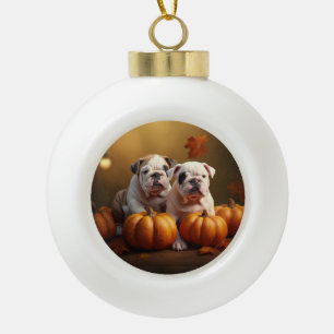 Bulldog Puppy Herfst Plezier Pompoen Keramische Bal Ornament