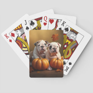 Bulldog Puppy Herfst Plezier Pompoen Pokerkaarten