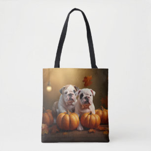 Bulldog Puppy Herfst Plezier Pompoen Tote Bag