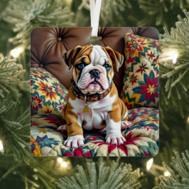 Bulldog puppy hond gepersonaliseerde kerst metalen ornament