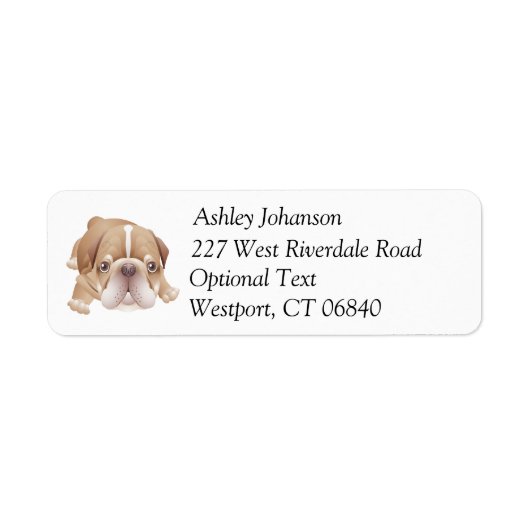 bulldog puppy hond retour adres naam label (Voorkant)