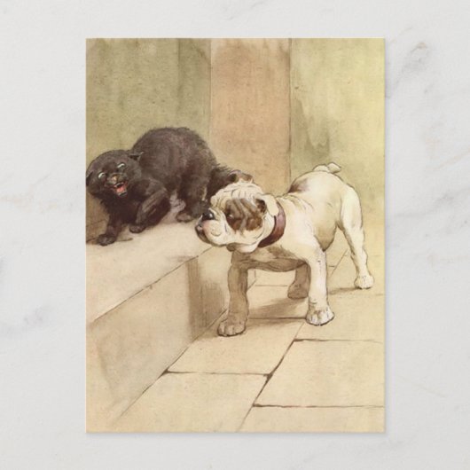  Bulldog Puppy Illustratie Briefkaart (Voorkant)