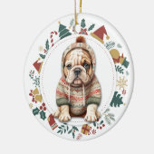 Bulldog Puppy in Winter Sweater Kerstmis Keramisch Ornament (Links)