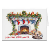 Bulldog Puppy Kerstmis Open haard Wacht op de Kers (Voorkant Horizontaal)