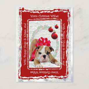 Bulldog Puppy Knuffels & Kusjes en Kerstwensen Feestdagenkaart