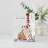 Bulldog Puppy Laat Het Sneeuwen #2 Vakantie Groete Feestdagenkaart (Staand voorkant)