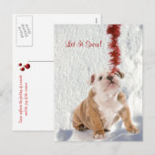 Bulldog Puppy Laat Het Sneeuwen #2 Vakantie Groete Feestdagenkaart (Voorkant / Achterkant)
