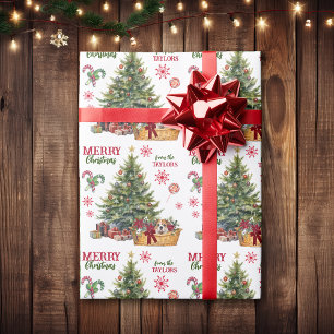 Bulldog puppy mand onder de boom cadeaupapier