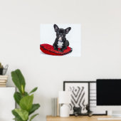 Bulldog Puppy op rood kussen Poster (Thuiskantoor)