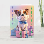 Bulldog Puppy Pastel Kleuren en Cadeaus Verjaardag Kaart (Voorkant)