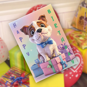 Bulldog Puppy Pastel Kleuren en Cadeaus Verjaardag Kaart